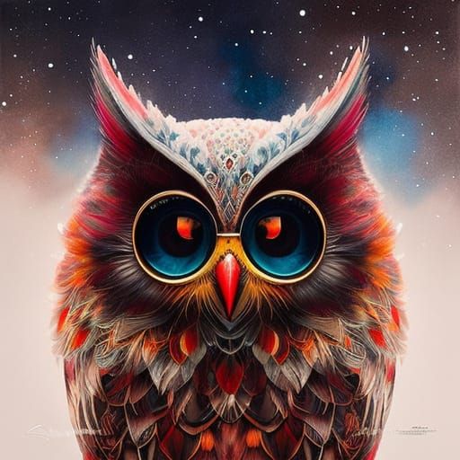 Cute Owl Portrait in Liquid Ink Style