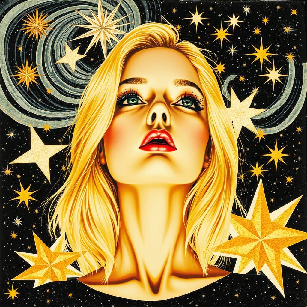 Surreal Woman in Starry Dadaist Collage