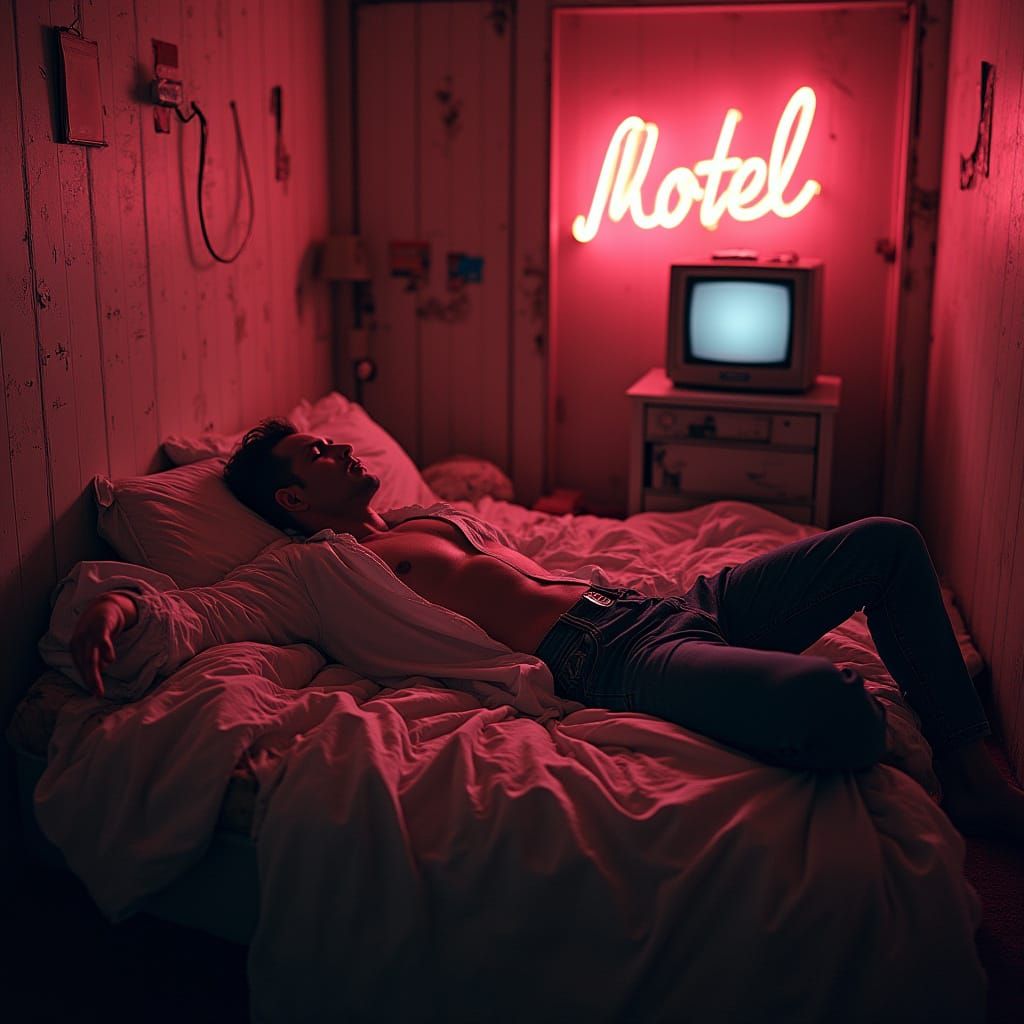 Motel Room Surrealism in Neon Glow
