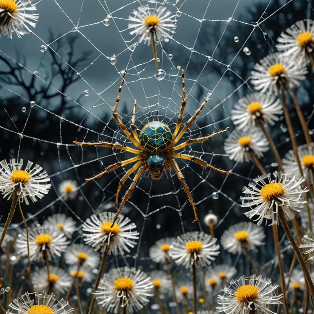 Glass Spiders    in  glass webs inside a  Million Dandelion ...
