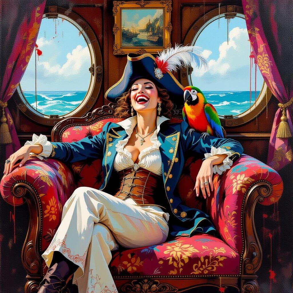 Woman in Pirate Cabin Chamber as Impasto Painting