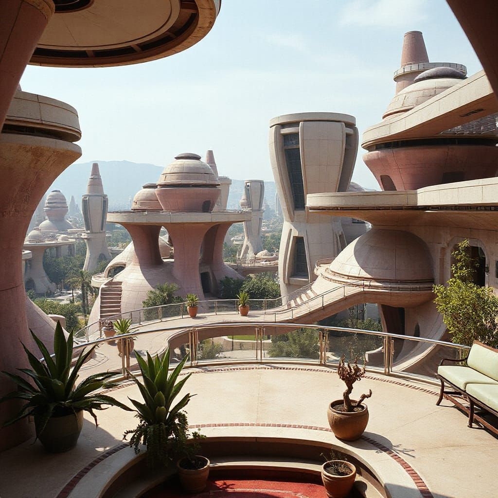 veranda overlooking a futuristic alien city