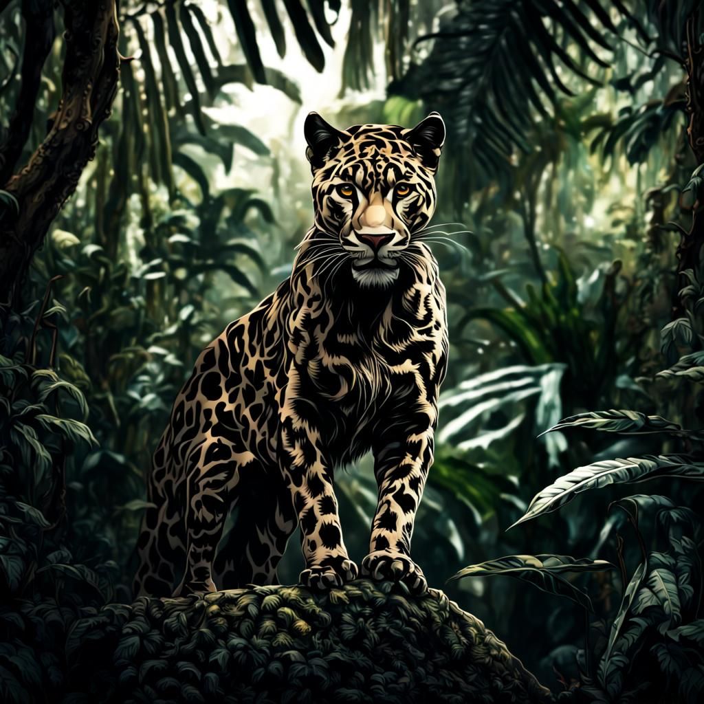 Hyperrealistic Panther in Jungle, Sharp Focus, HDR