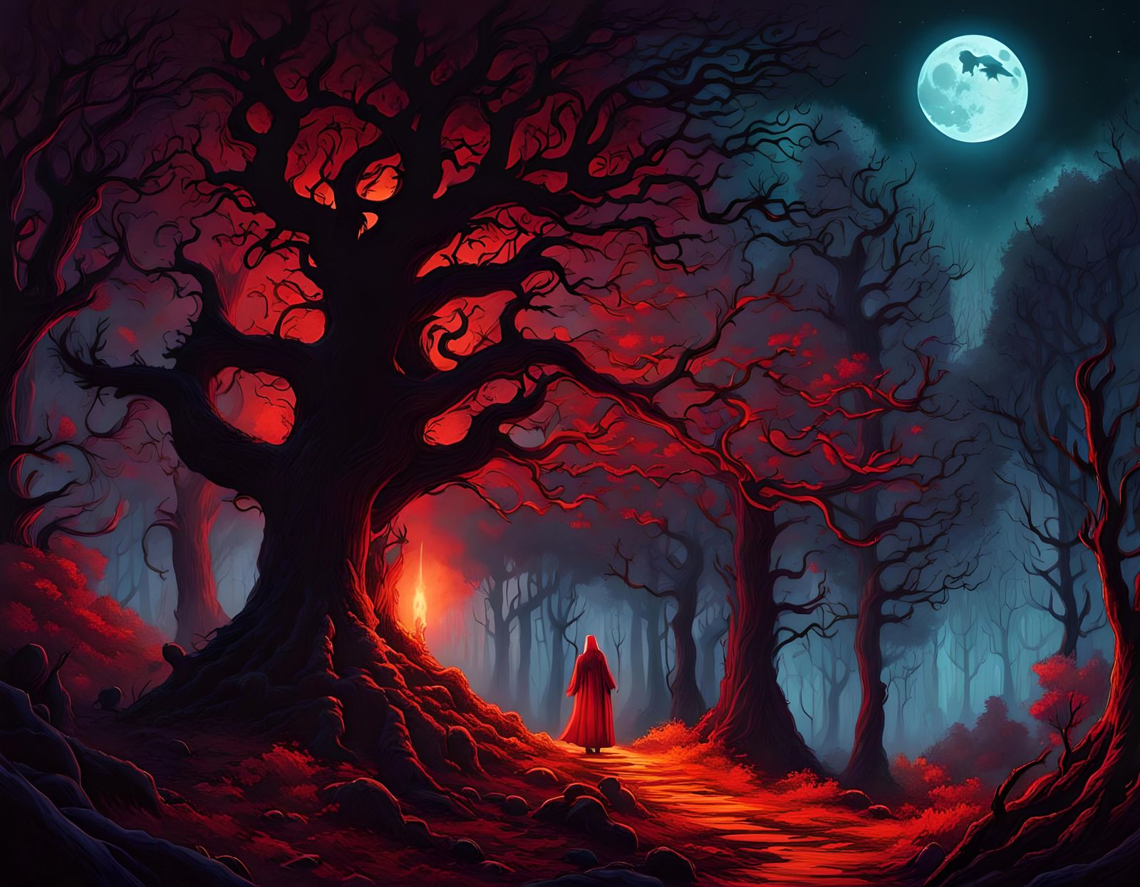 Eerie Forest Guardian Blocking Path Through Haunted Forest