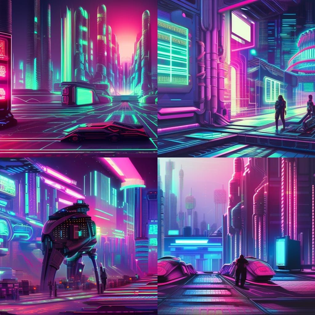 Futuristic Cyberpunk Technologies in Retrofuturism Style