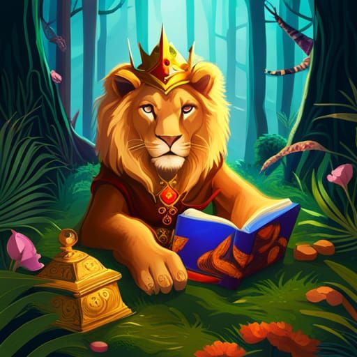 Majestic Lion King Reading Book: Afropunk Digital Art