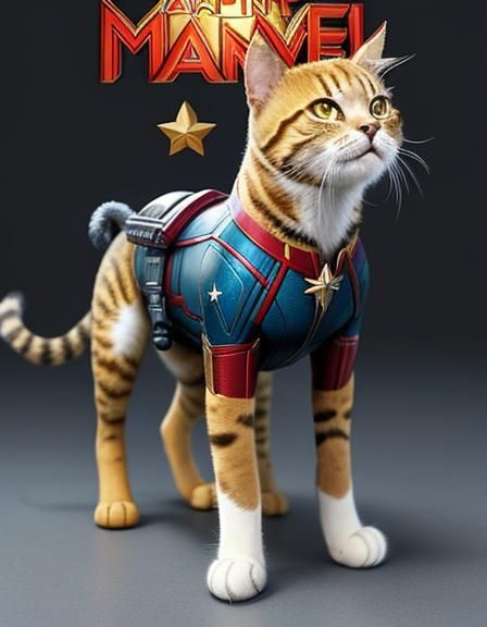 Captain Marvel as a Cat in Iconic Suit