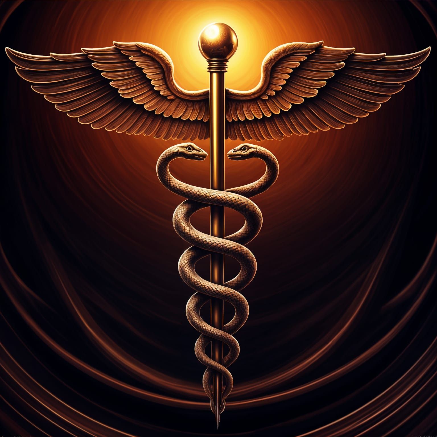 Detailed Caduceus in Hyperrealistic Splash Art