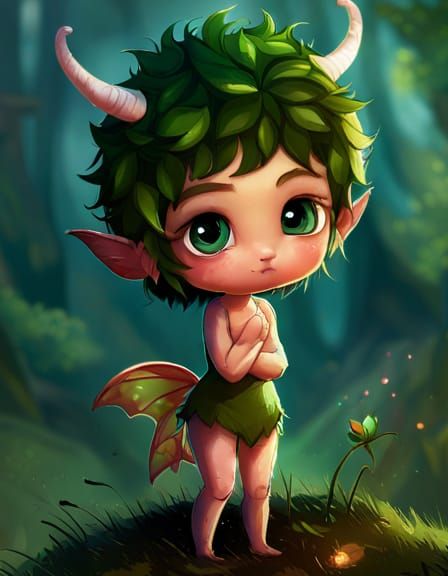 Cute Ivy Pixie Creature in Enchanted Forest