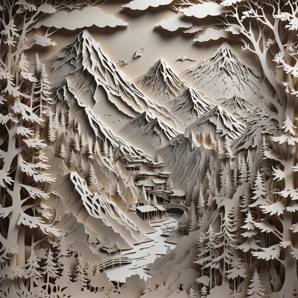 Detailed Kirigami Landscape Art in HDR