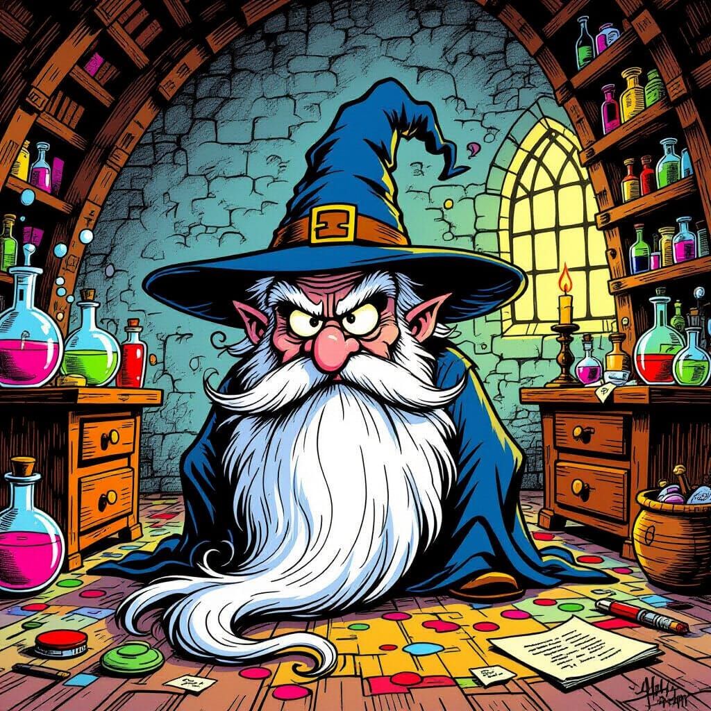 Grumpy Old Wizard Portrait in Comic Book Style
