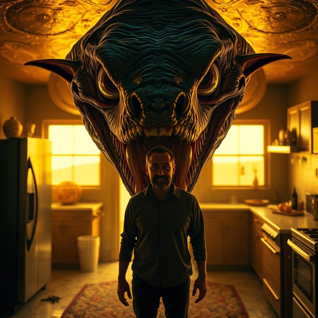 Terrifying Serpent Elf Confrontation in Desert Kitchen