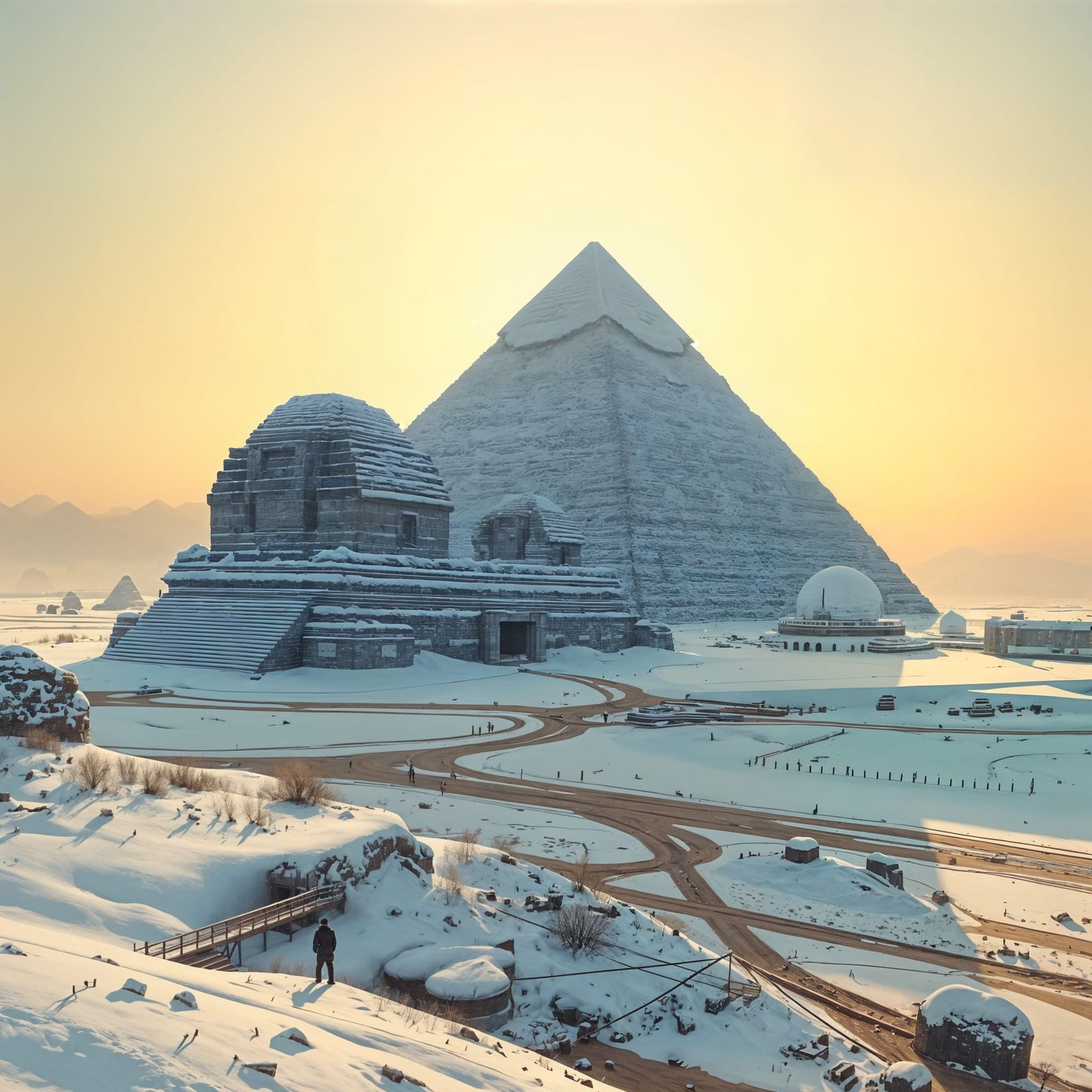 Snowy Pyramids of Giza: A Winter Wonder