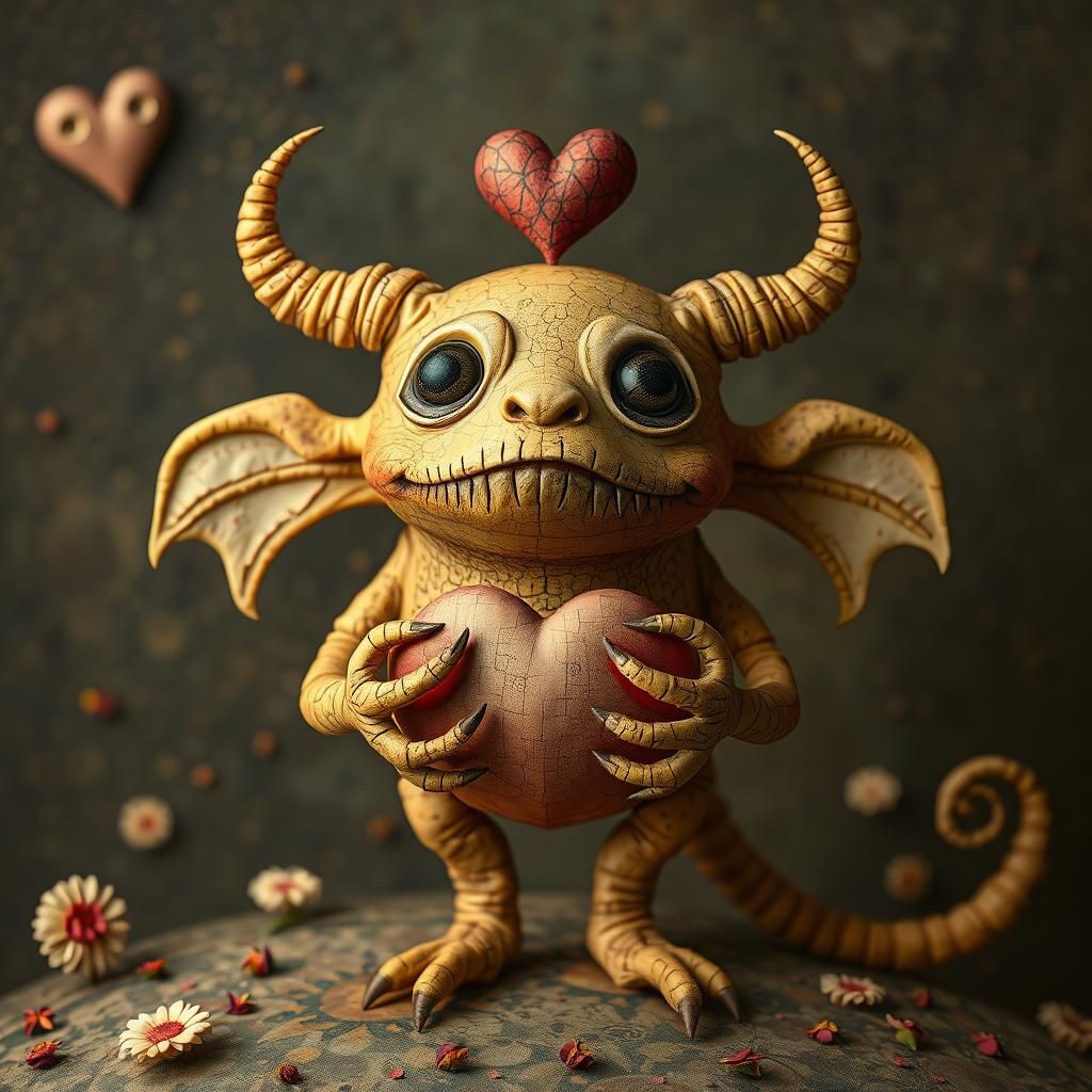 Cute Monster with Heart, Art Nouveau Style
