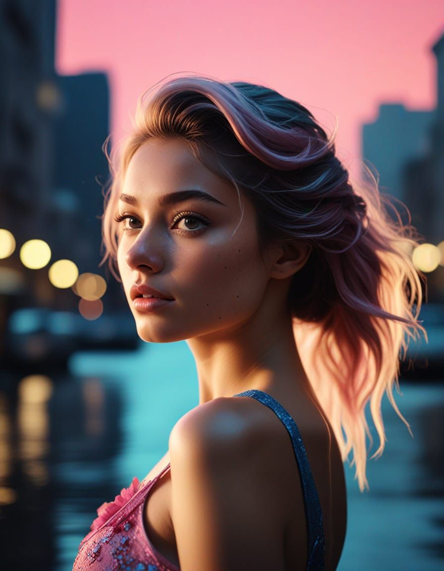 Siren Materializes in Moonlit Metropolis, Cosmic Florals