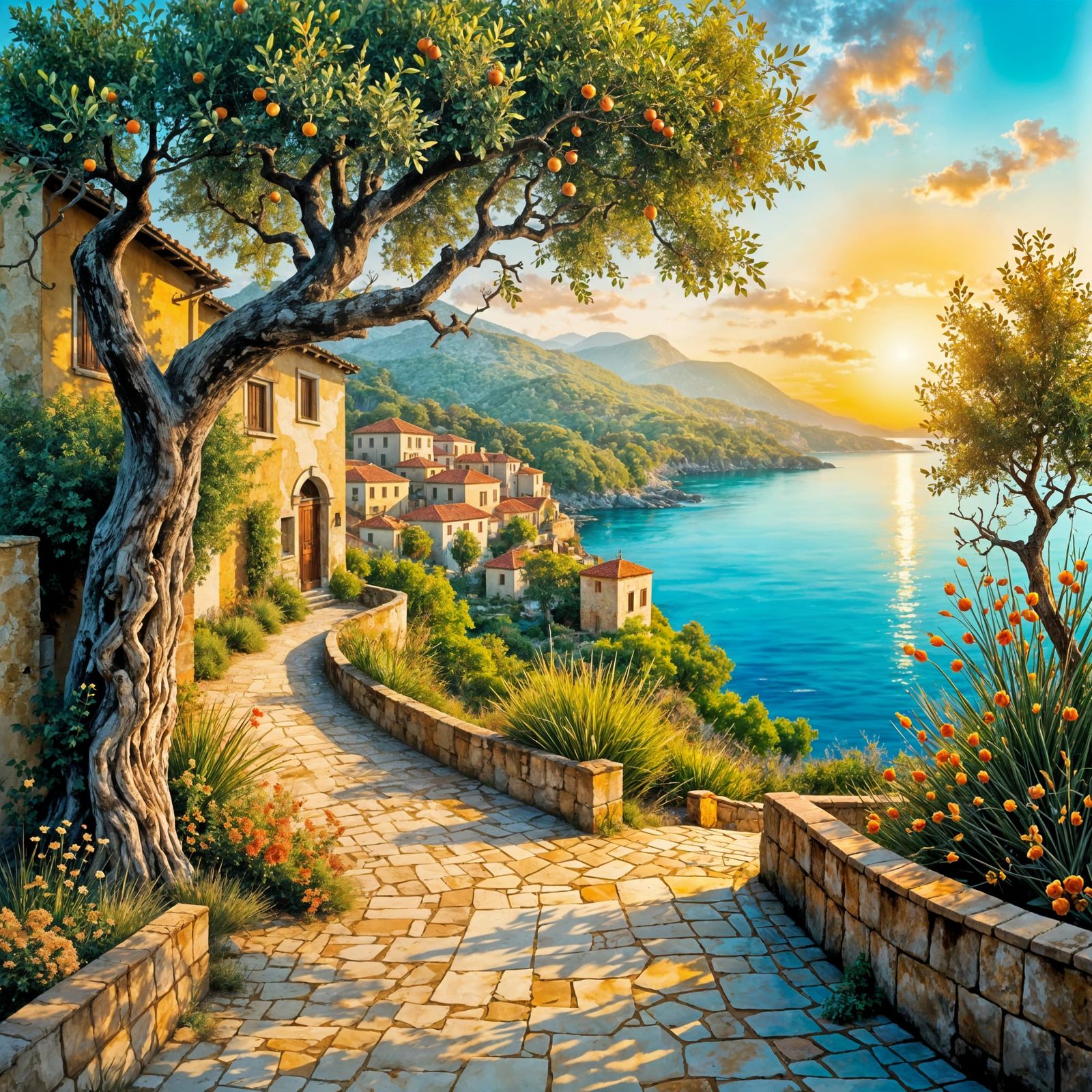 Ancient Olive Grove on Mediterranean Hillside