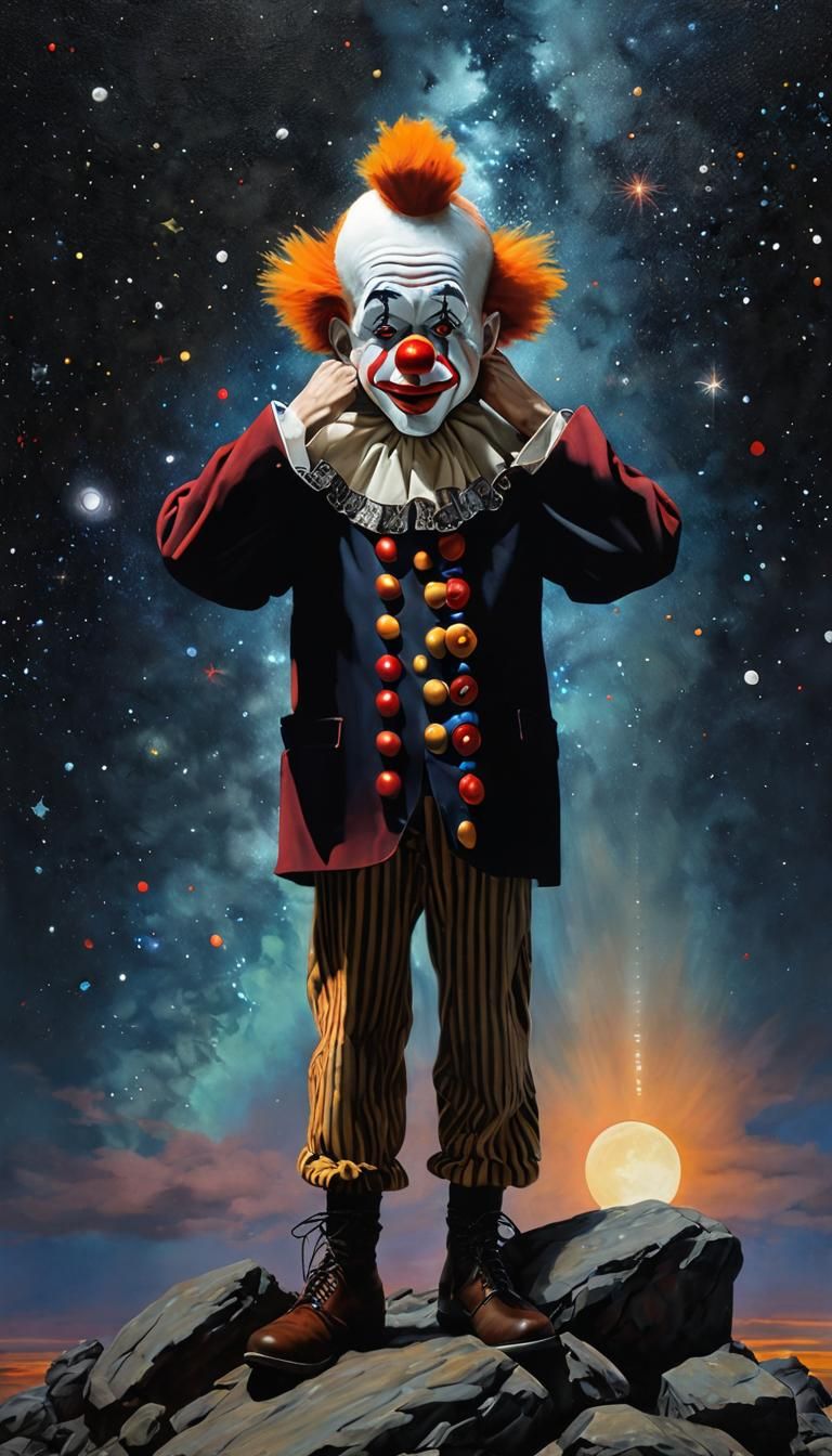 Masterpiece of a Sad Clown Gazing at the Night Sky