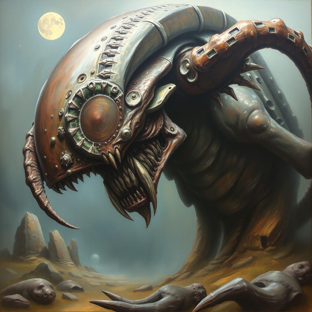 Dark Alien Creature in Oil Painting Style