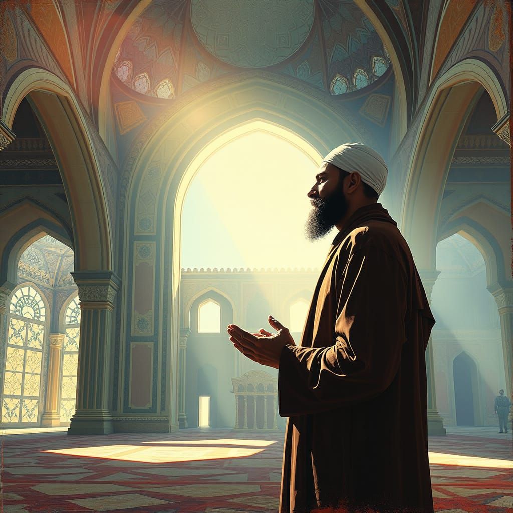 Devout Muslim in Serene Mosque