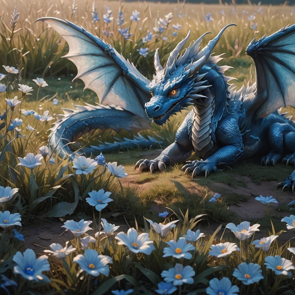 Blue-Gray Dragon in Moonlight: Fantasy Concept Art