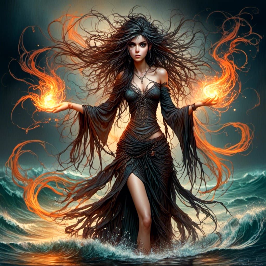 Boho Witch Commands Elements in Digital Painting