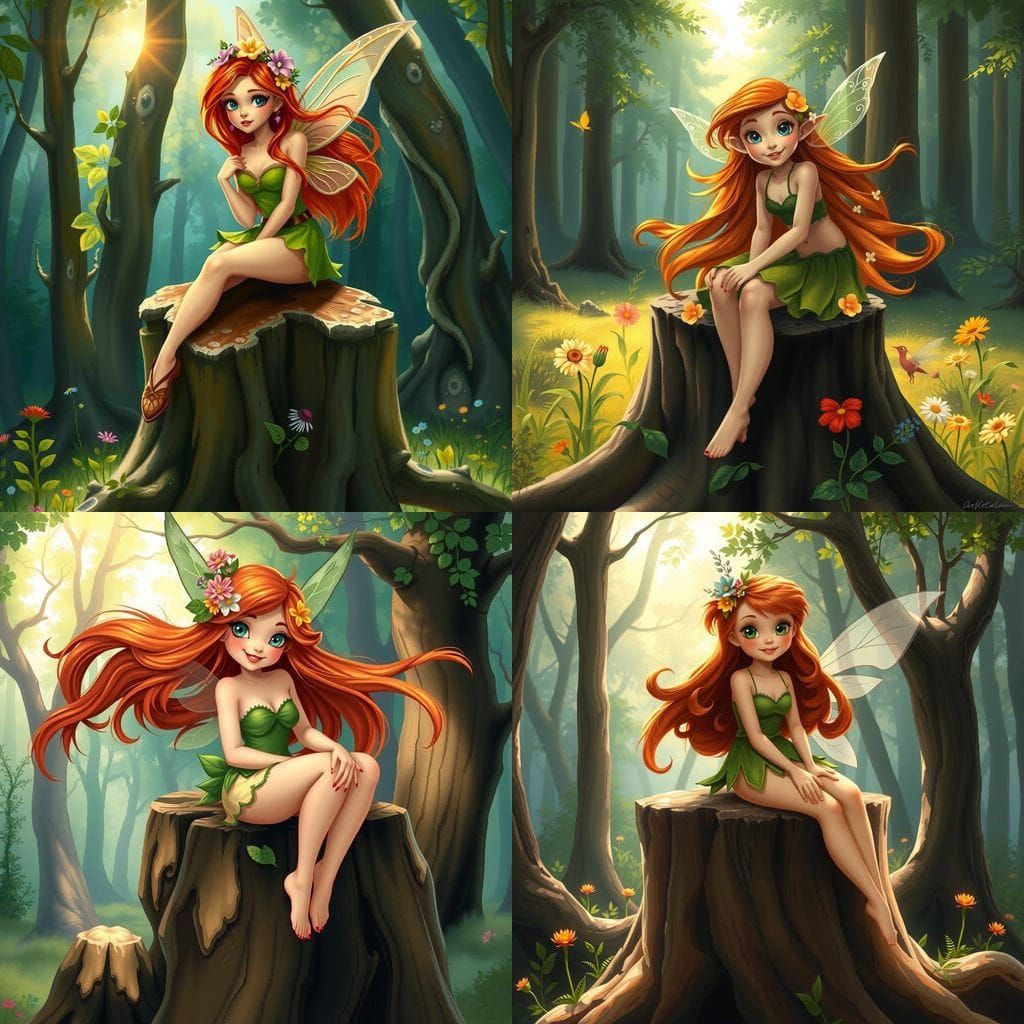 Forest Fairy in Sun-Dappled Clearing, Art Nouveau Style