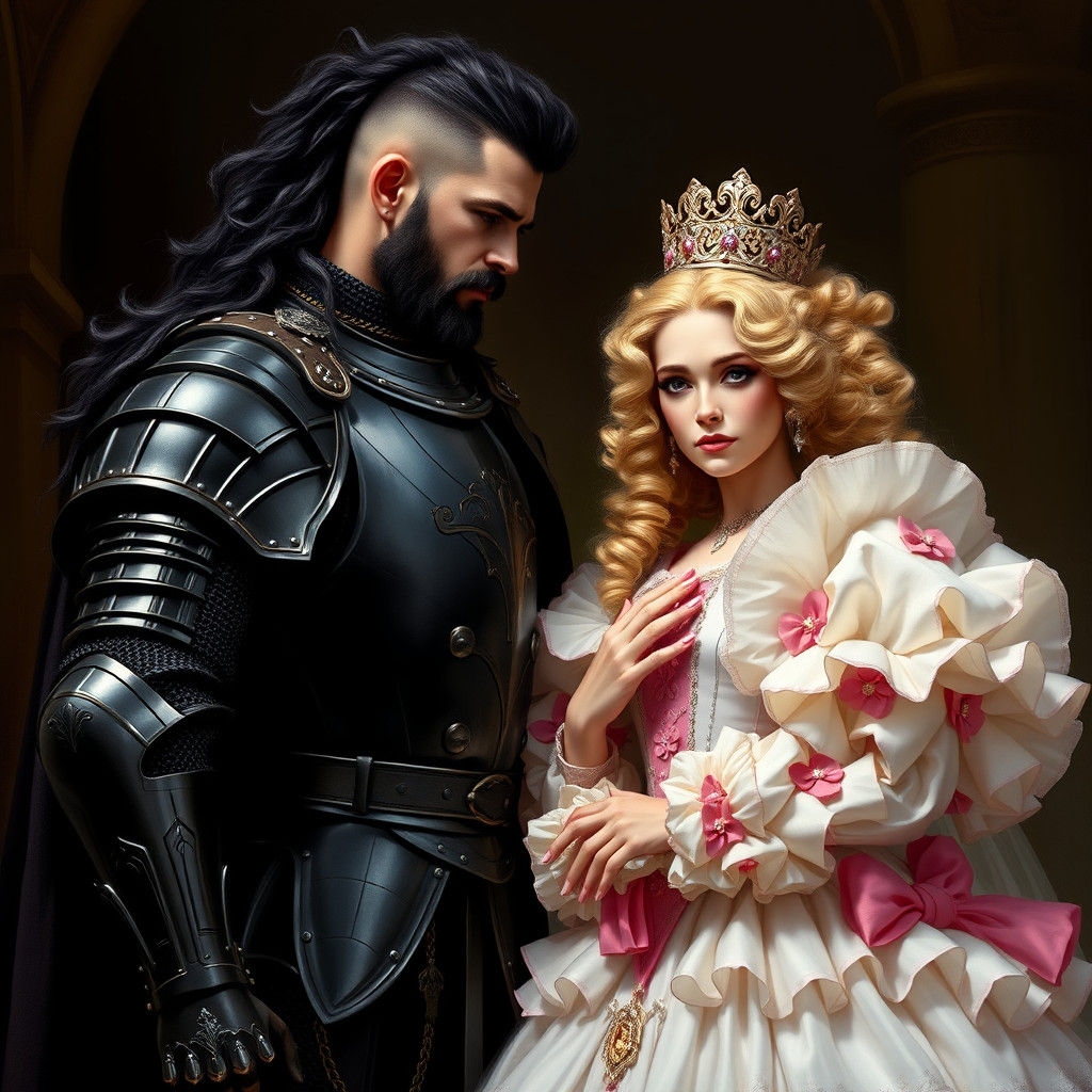 Dark Knight and Princess in Romantic Portrait