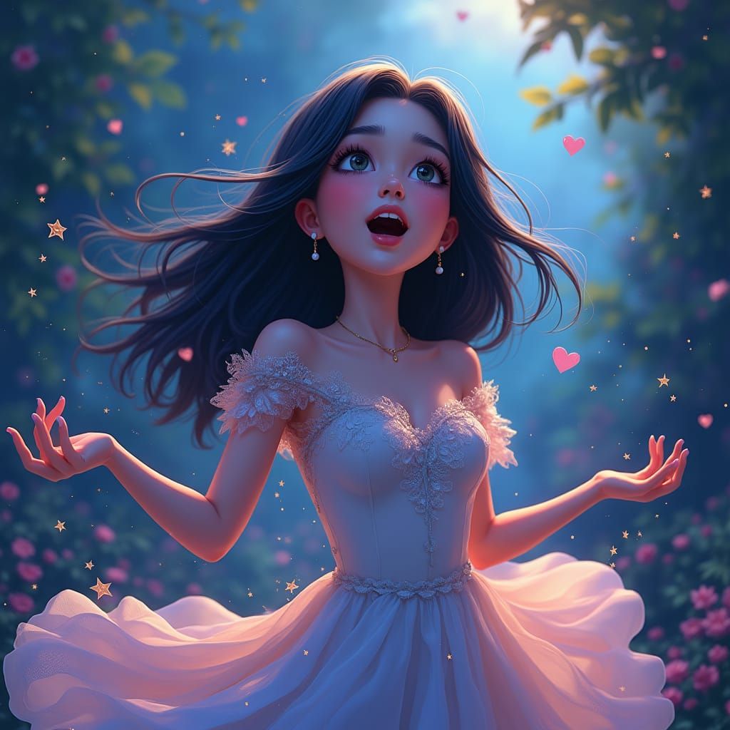 Enchanting Singer in Whimsical Fantasy Art Style