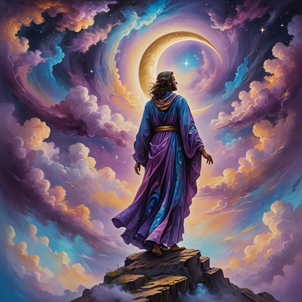 Mystical Figure Enters a Surreal Dream Realm