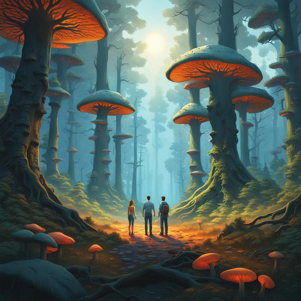 Couple in Luminous Forest, Fantasy Concept Art