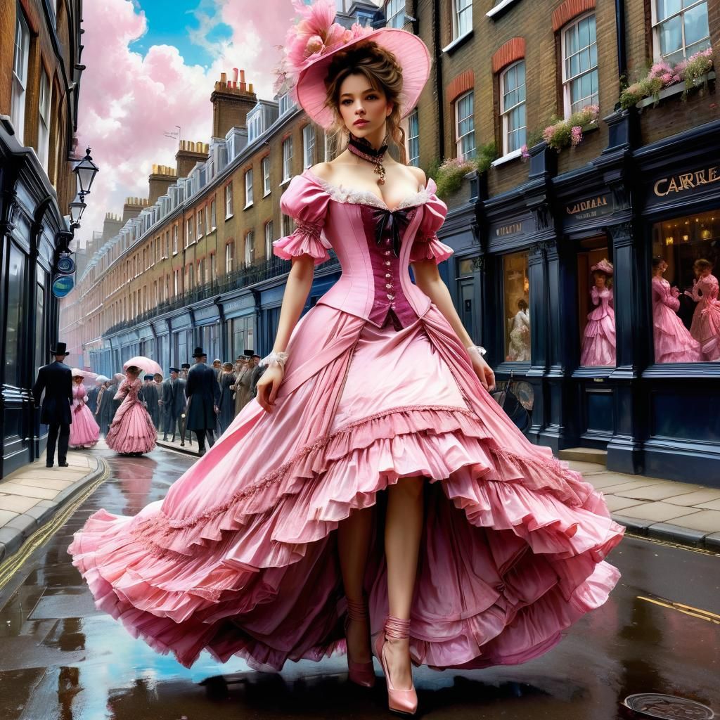 Victorian Woman in London Street, Storybook Style