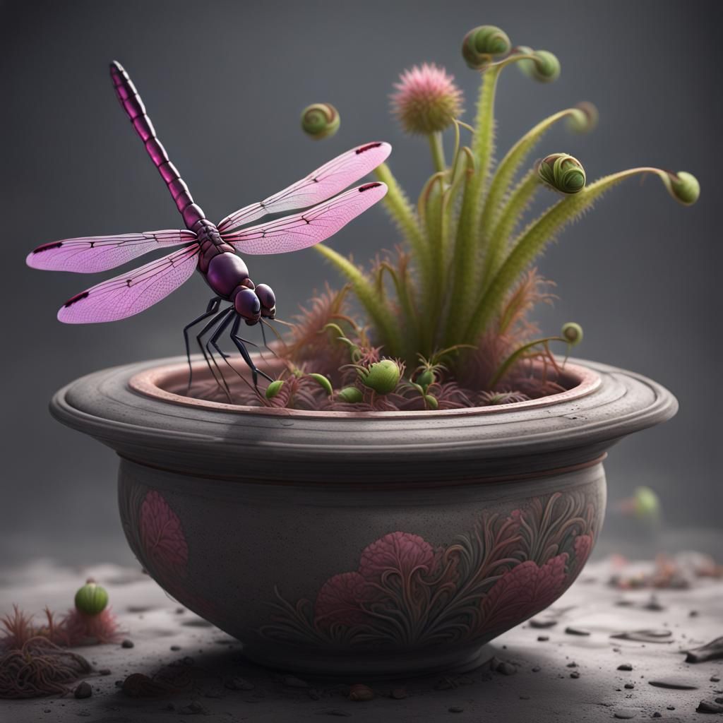 Dragonfly and Venus Flytrap: Detailed Matte Painting