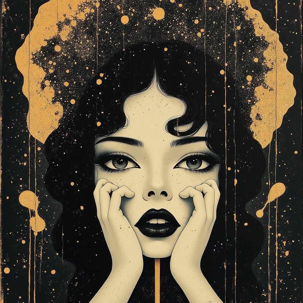 Deco Woman with Cobweb Umbrella in Dark Fantasy Style