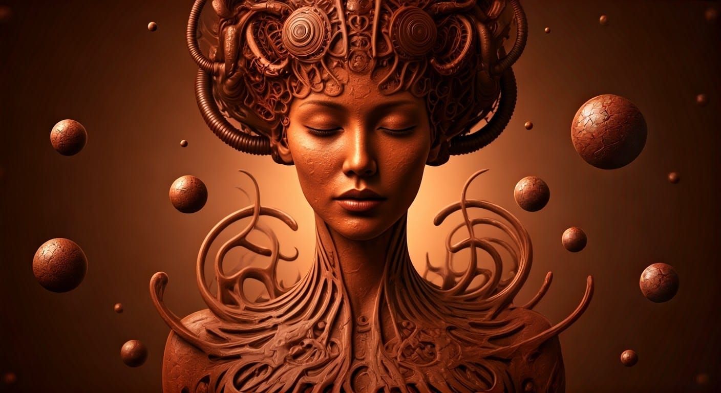 Surrealistic Chocolate Goddess in Cyberpunk Style