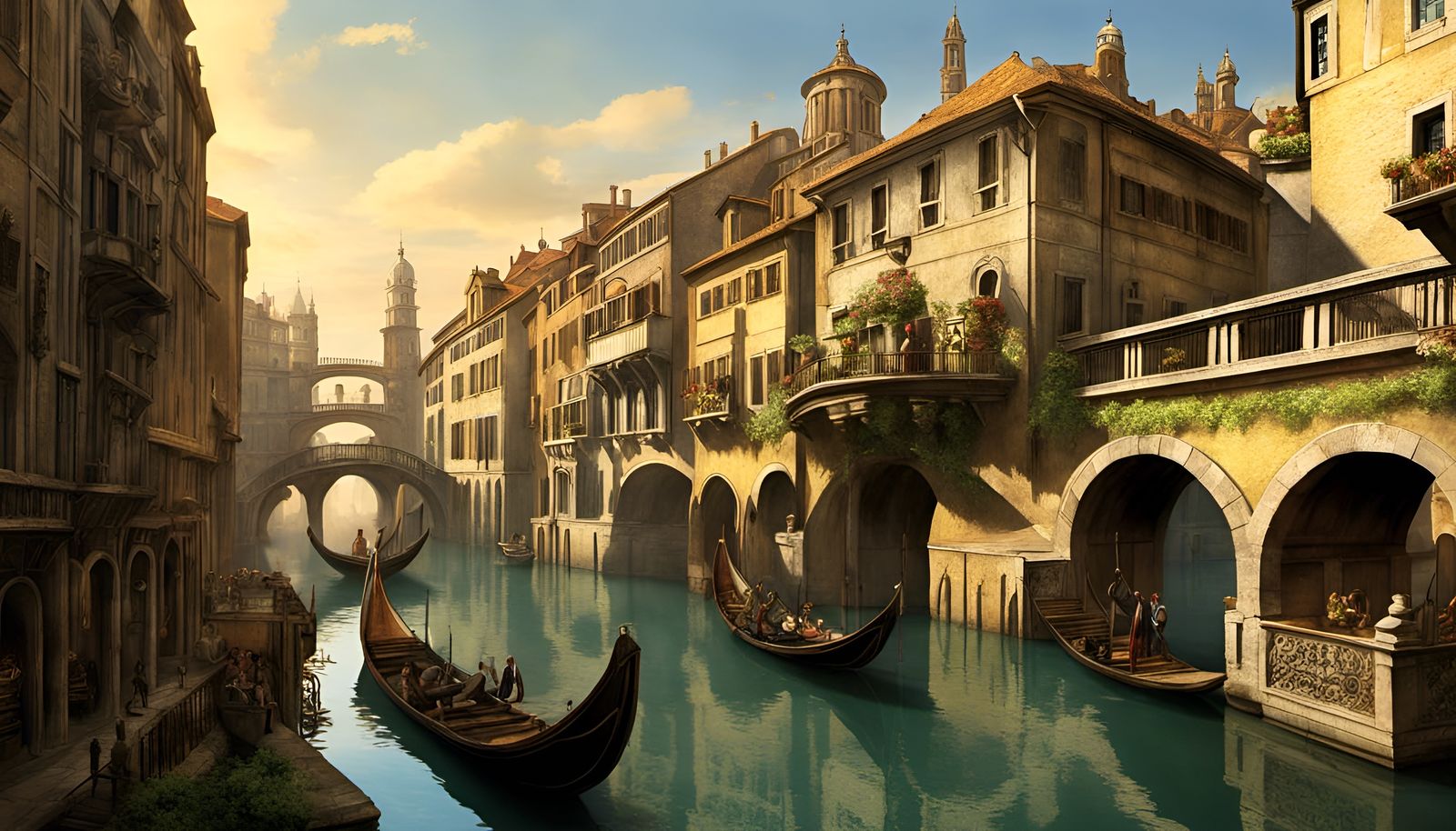 Surreal Baroque Cityscape with Canals