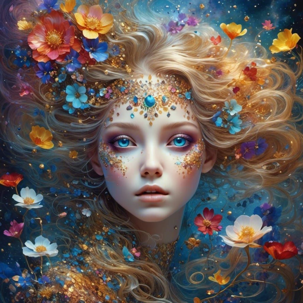 Shattered Face with Multicoloured Eyes