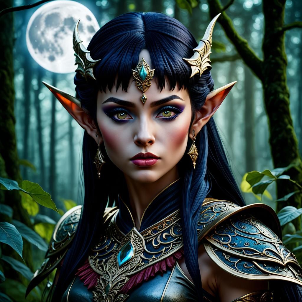 Dark Fantasy Moon Elf Portrait in Woods