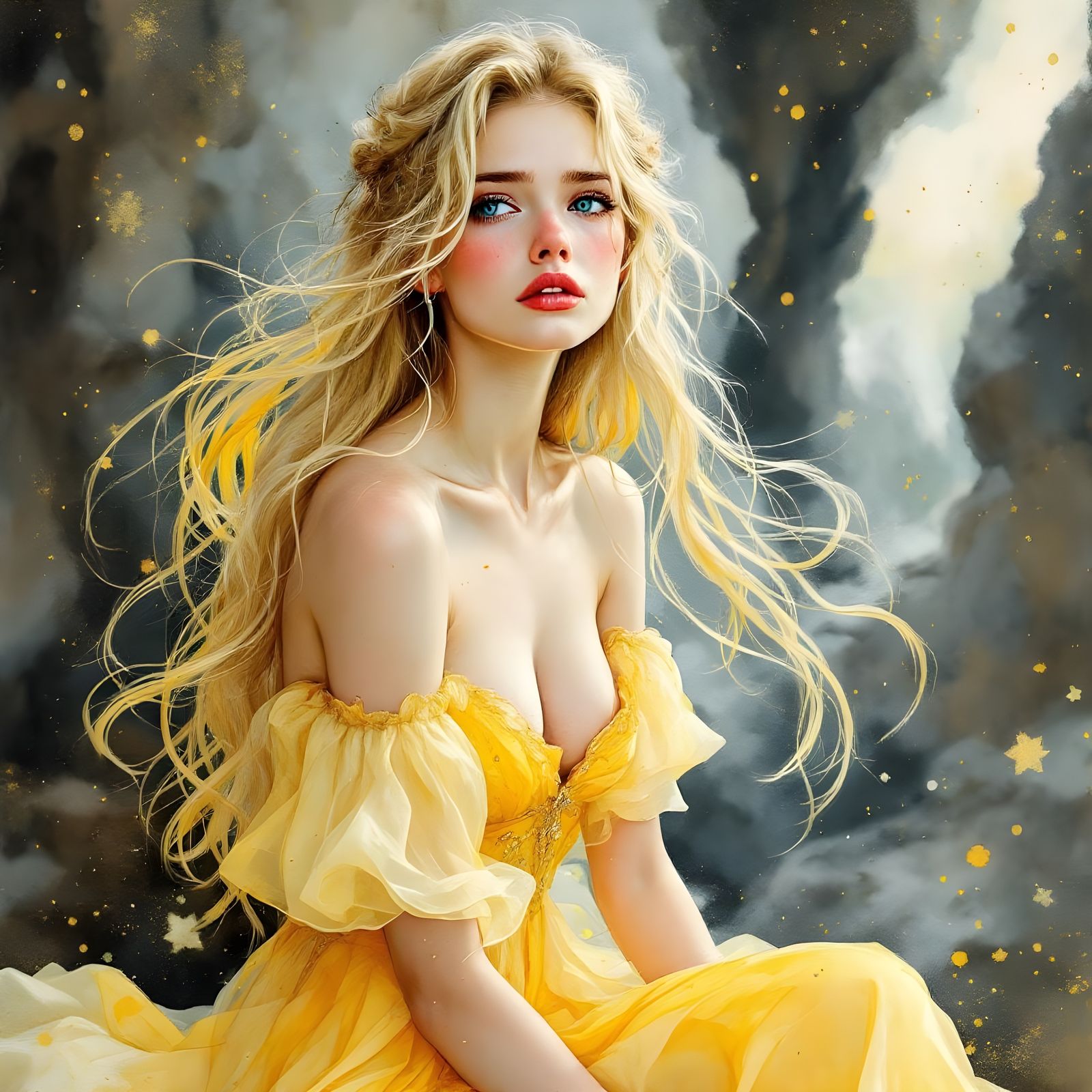 Ethereal Norse Goddess Portrait in Watercolor Style