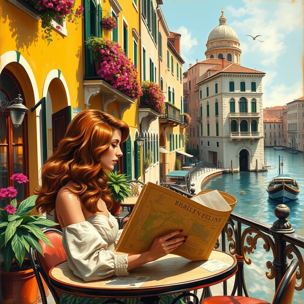 Venetian Café Scene in Vibrant Colors