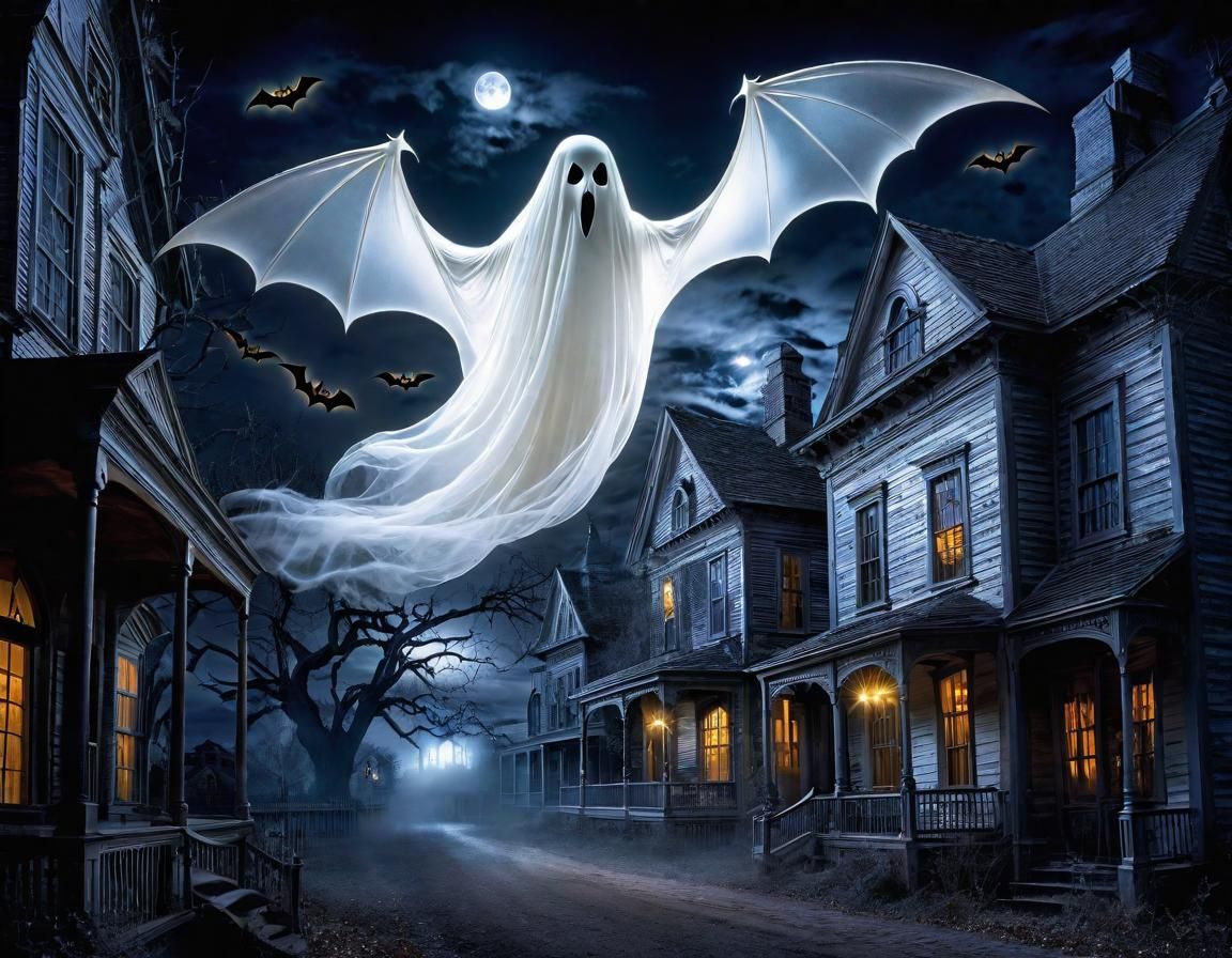 Haunted Town with Ghost in Fantasy Style