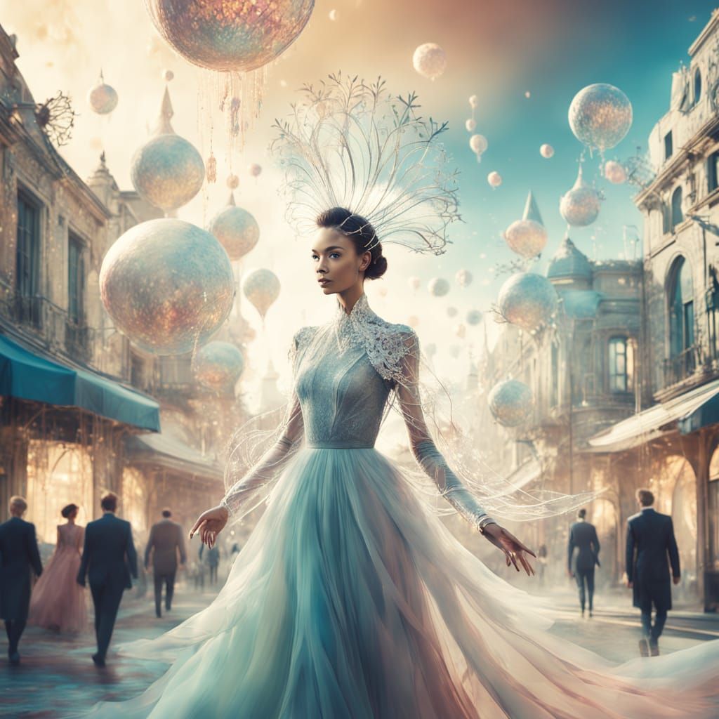 Ethereal Utopian Cityscape in Vibrant, Iridescent Hues