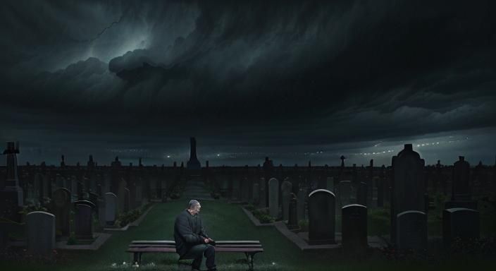 Twilight Cemetery Scene in Watercolor Style