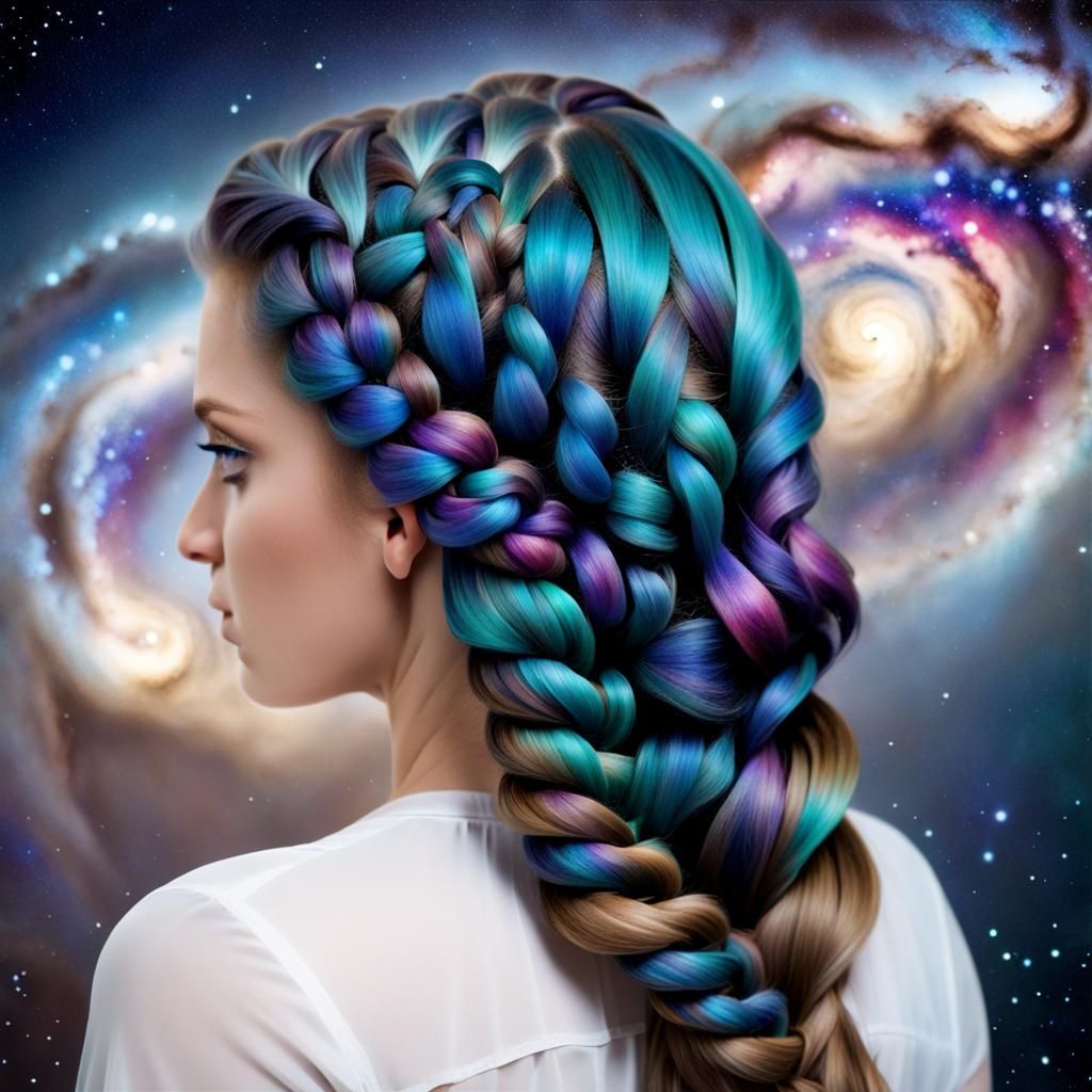 Milky Way Galaxy Braided Hair: Zentangled Photo