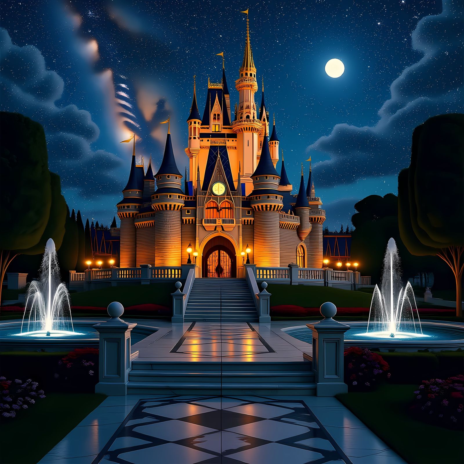 Spectacular Castle at Night in Fantasy Concept Art