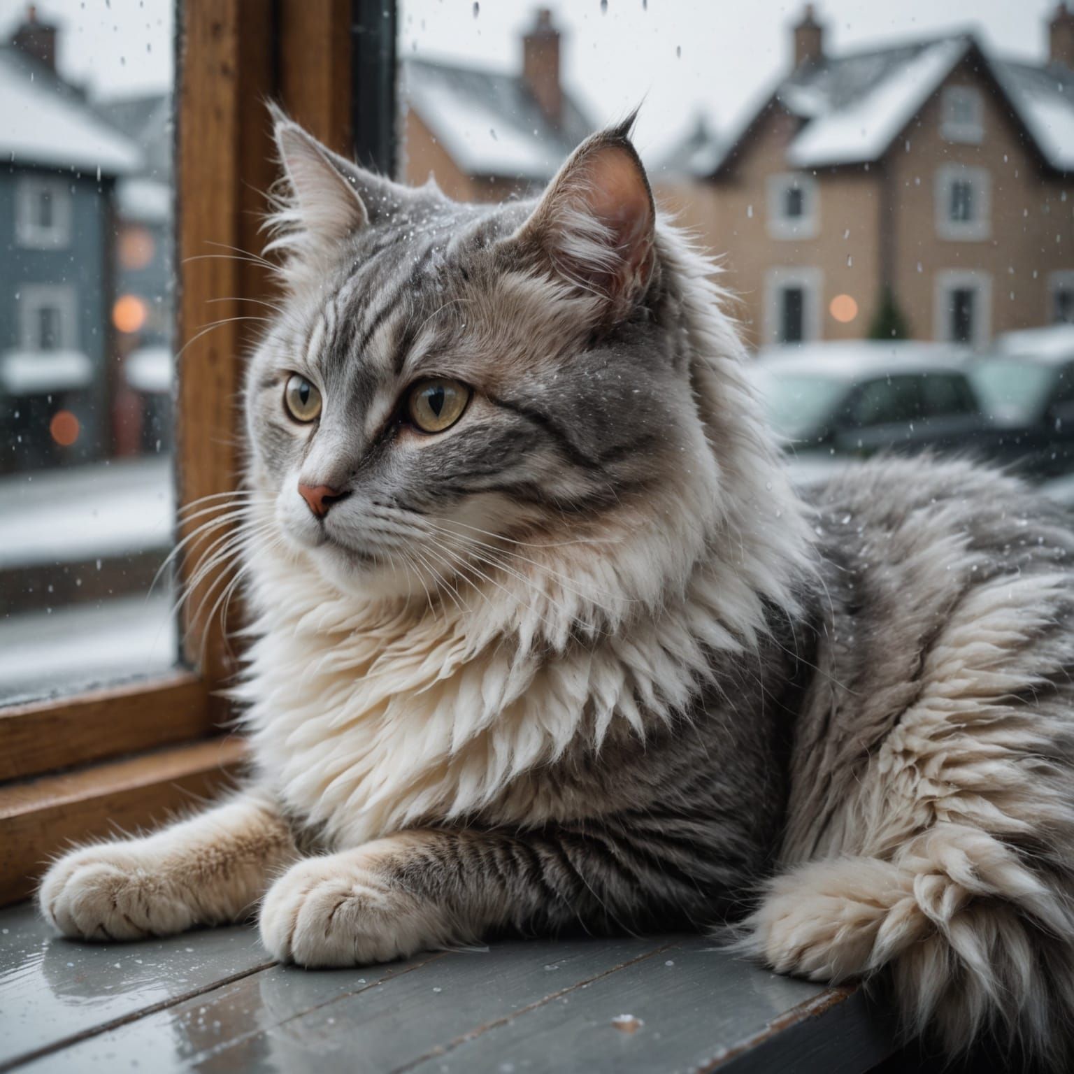 Cute Cat Napping by Rainy Window
