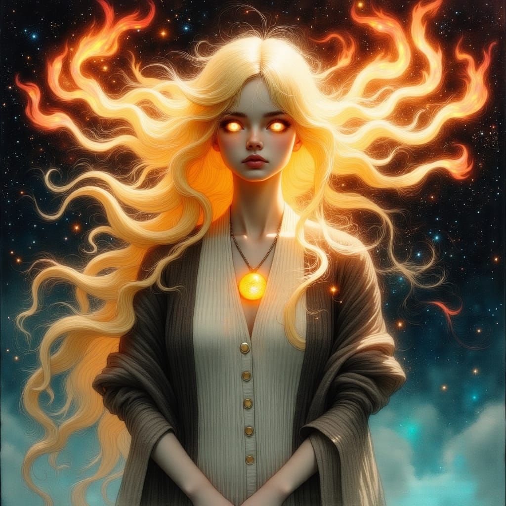 Fiery Blonde Woman in Vibrant Digital Art