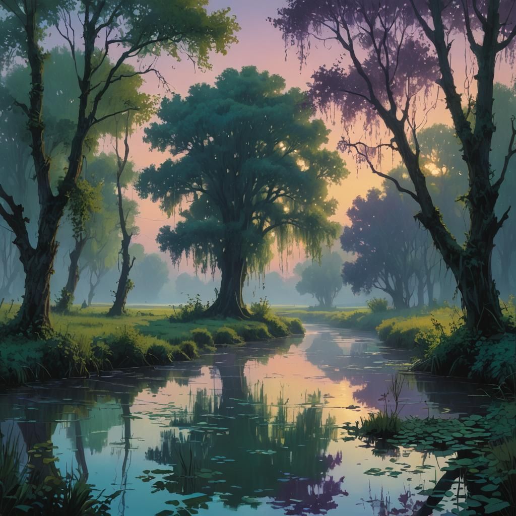 Mystical Twilight Landscape of Le Marais Poitevin