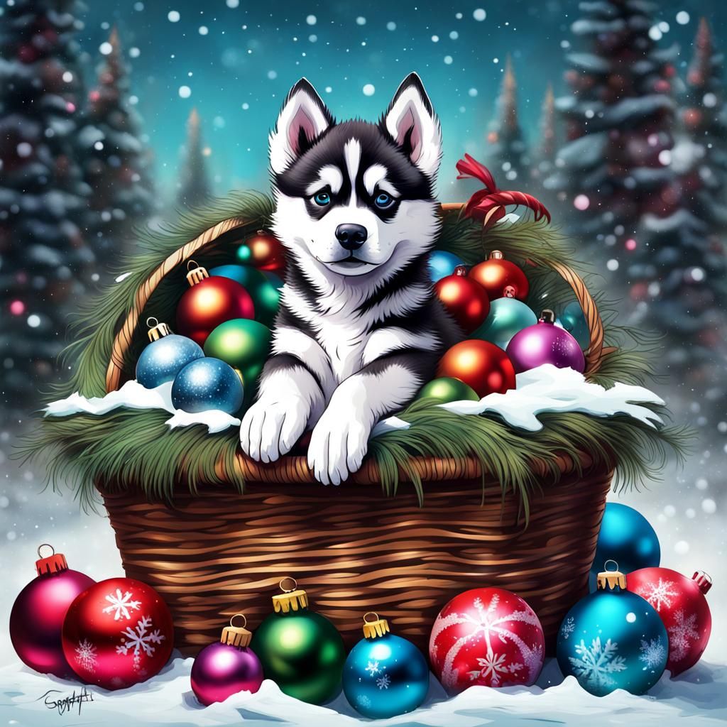 Husky puppy christmas