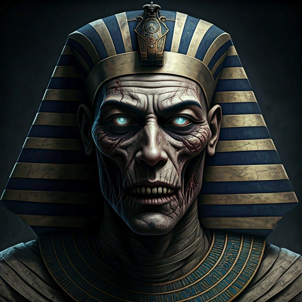 Terrifying Pharaoh Mummy Fusion in Horror Style