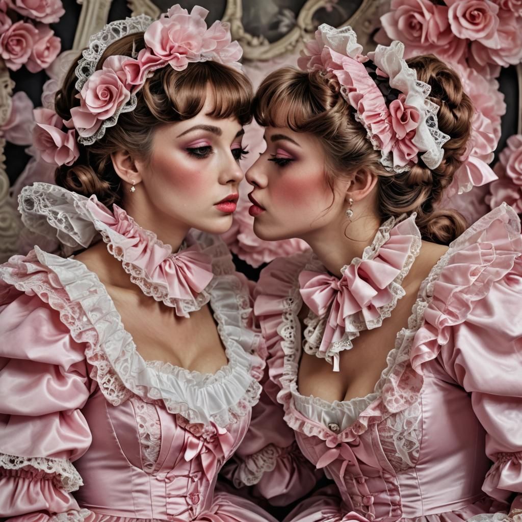 Two Figures in Frills and Lace Embrace